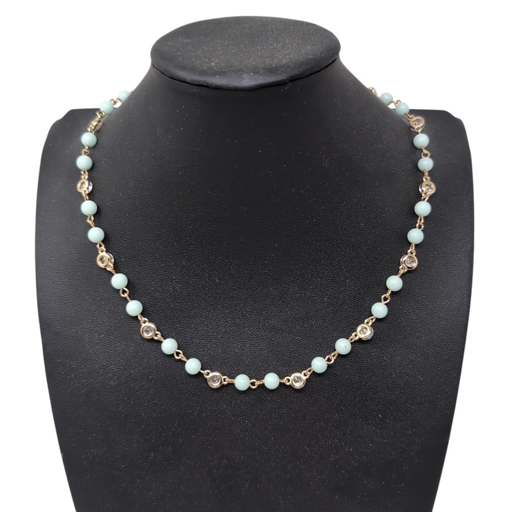 ANNE KLEIN Gold Tone CZ Cubic Zirconia & Amazonite Collar‎ Necklace NEW NWT